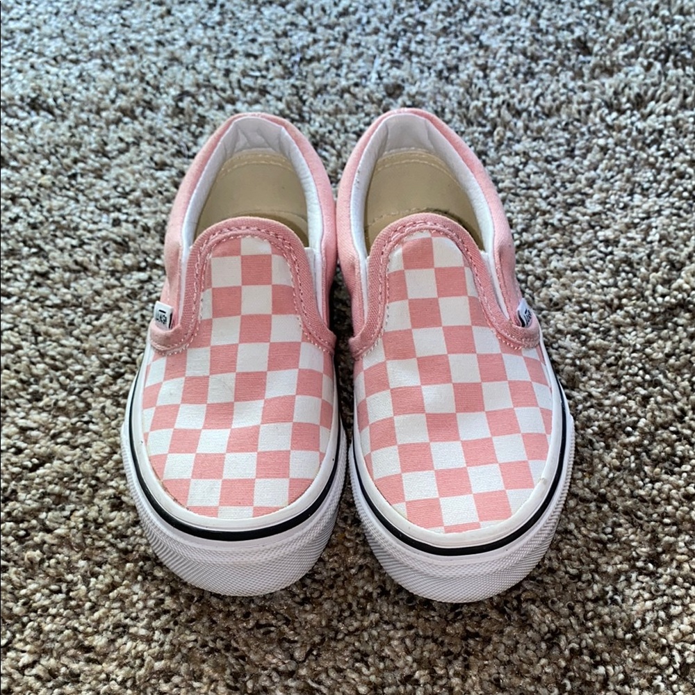 Vans Kids Pink and White Checkered Slip-On Sneakers